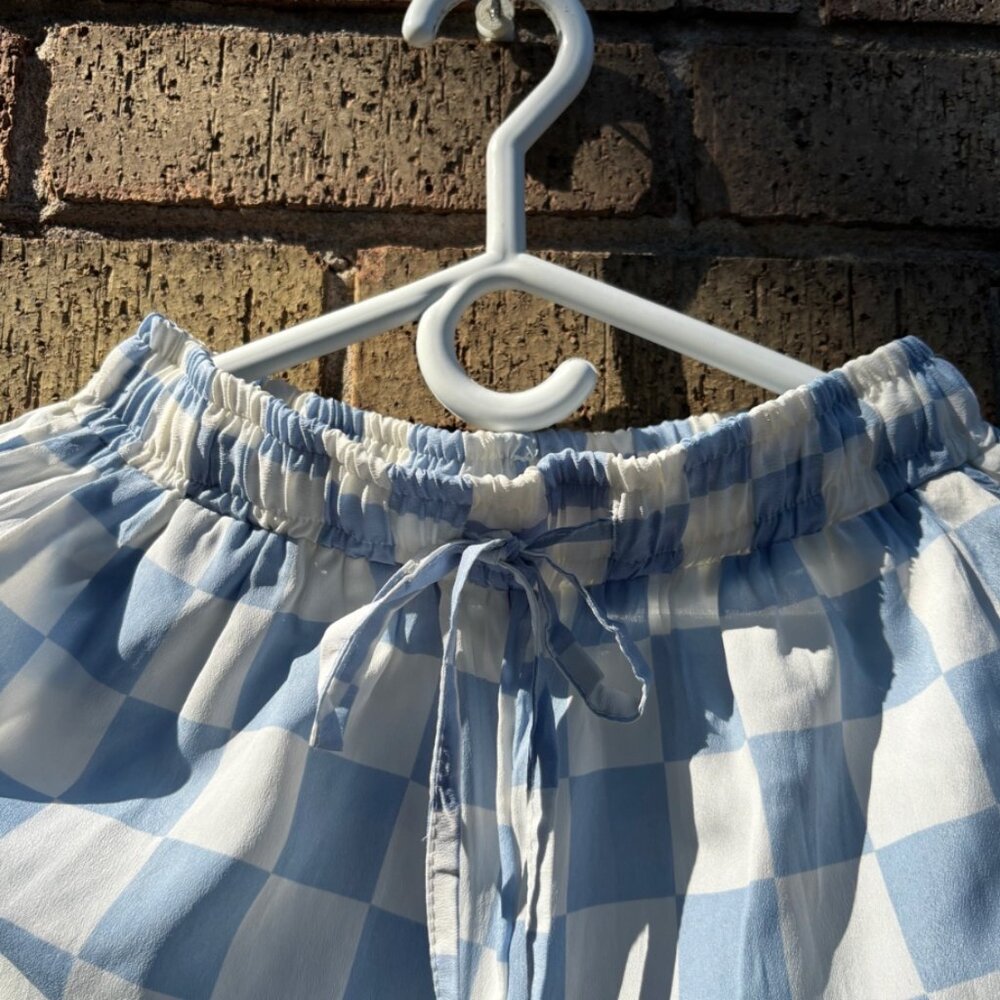 Blue & White Checkerboard Pants – Elastic Waist